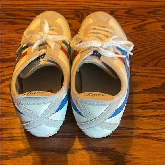 Onitsuka Tiger by Asics White and Blue and Red Sneakers Classic Design - Picture 3 of 6
